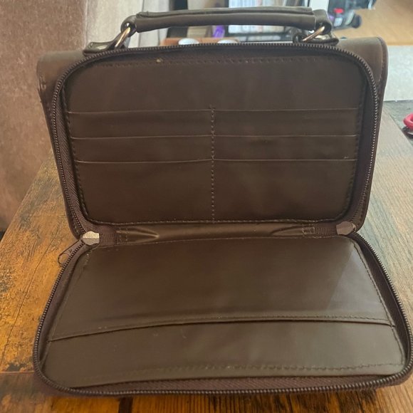 Hook Clasp Brown Faux Leather Multi Compartment Small Bag - Picture 2 of 5